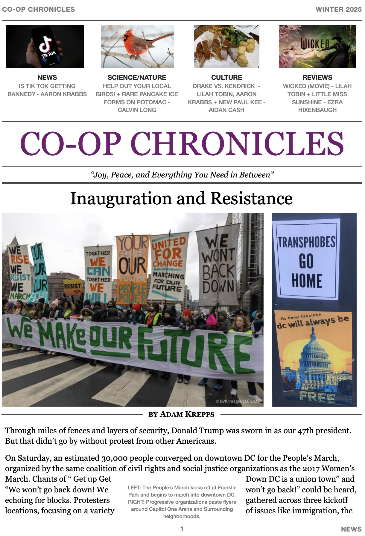 A newspaper with the title Co-Op Chronicles